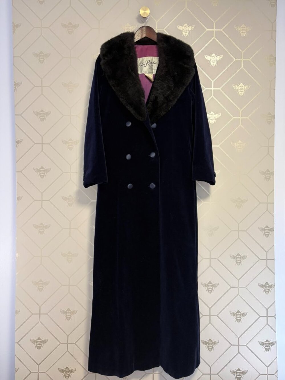 Nancy Full-Length Navy Velvet + Fox Fur Collar